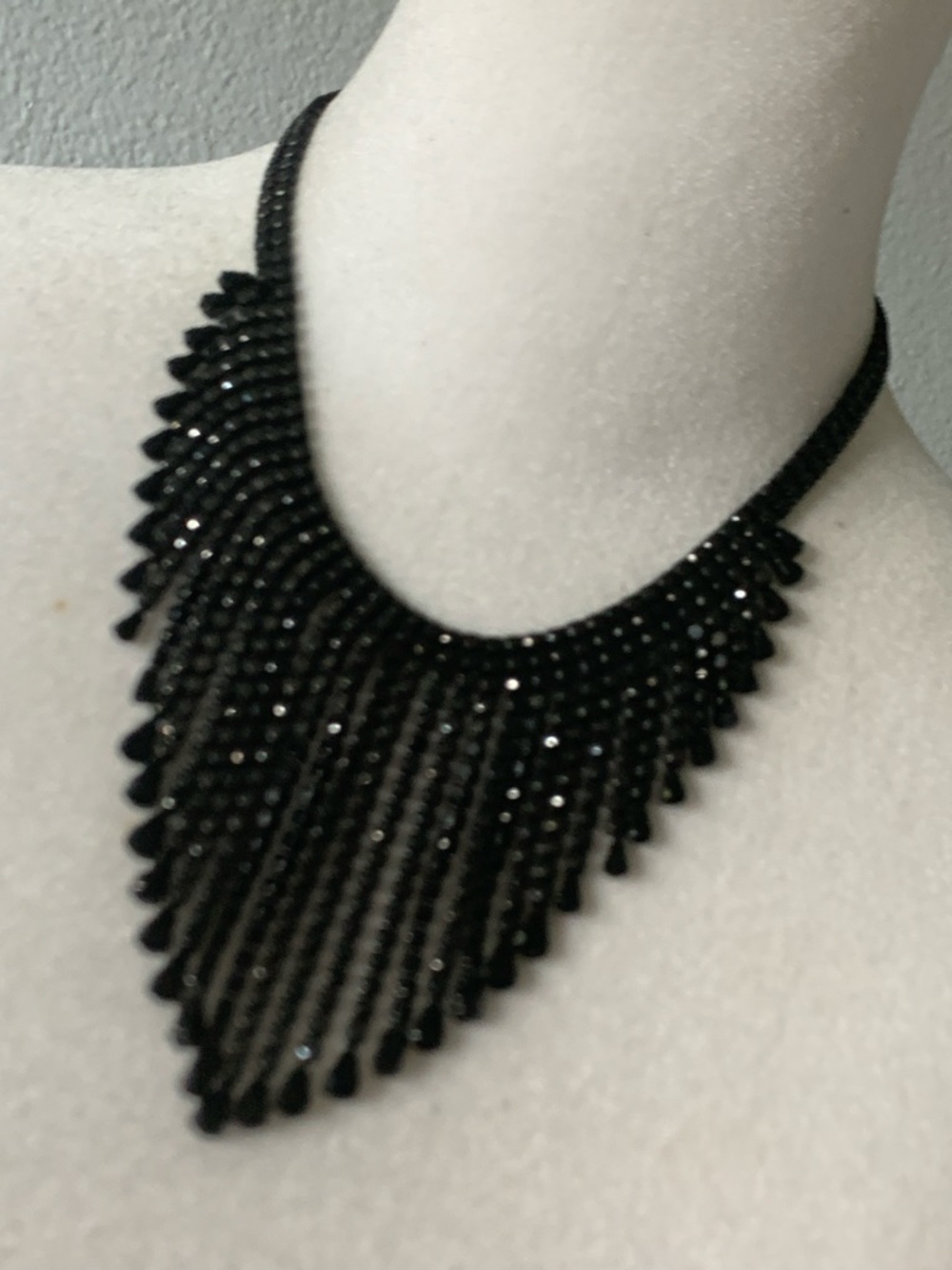 Chico's Black Beaded Fringe Bib Necklace